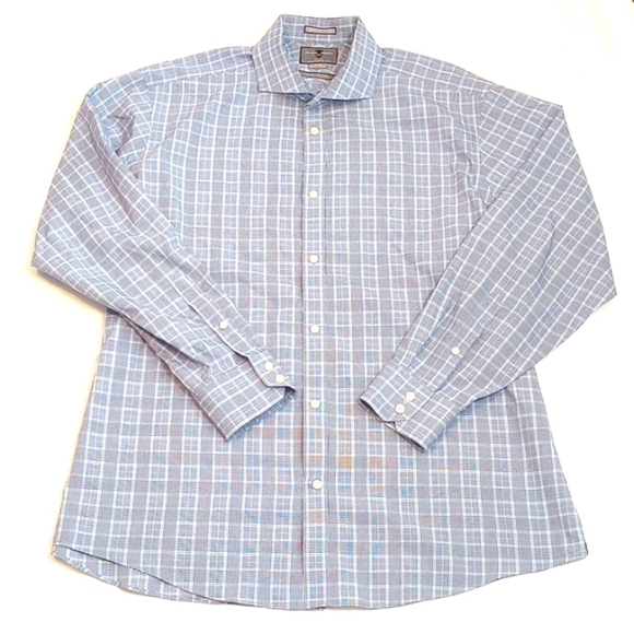 Black Brown 1826 Mens Button Up Sz 18-36 Blue Plaid LS Slim Fit Egyptian Cotton - Picture 1 of 6